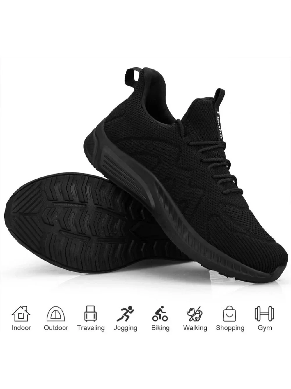 Men's All Black Non Slip Athletic Sneakers Slip On Walking Casual Running Shoes